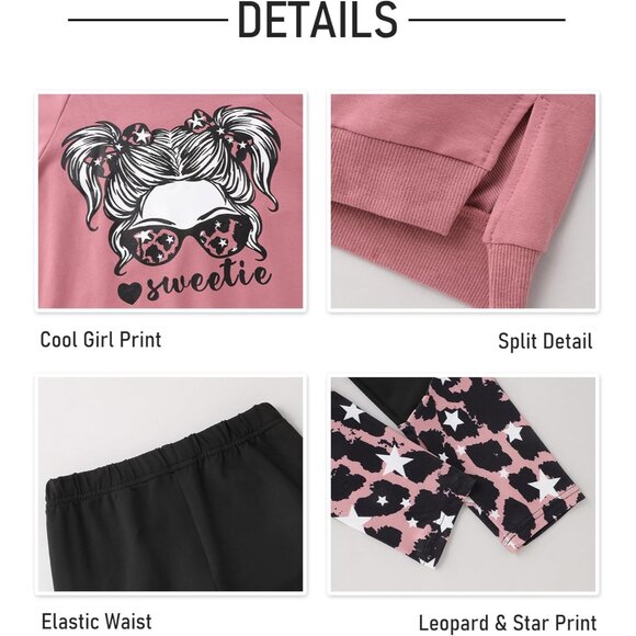 Girls Clothes Cool Girl Print Tie Dye Hoodie Pullover Sweatshirt Leggings 2PC Ou - Picture 5 of 5